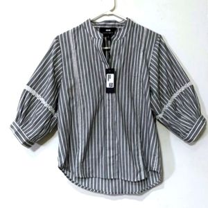 NWT Coco Colette sz S Grey Striped Blouse